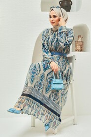 Navy Blue Hijab Dress 229018L - 3