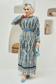 Navy Blue Hijab Dress 229018L - 1