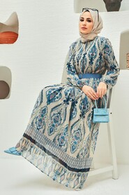 Navy Blue Hijab Dress 229018L - 5
