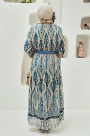 Navy Blue Hijab Dress 229018L - 8