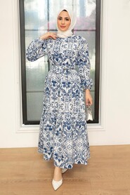 Navy Blue Hijab Dress 23071L - 1