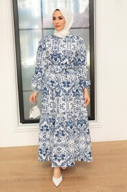 Navy Blue Hijab Dress 23071L - 2
