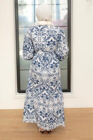 Navy Blue Hijab Dress 23071L - 3