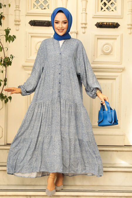 Navy Blue Hijab Dress 23452L - NEVA STYLE