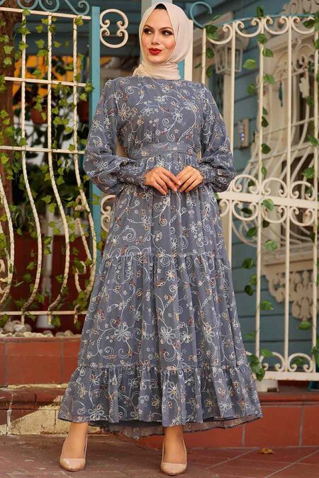 Navy Blue Hijab Dress 2391L - NEVA STYLE