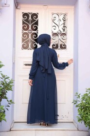 Navy Blue Hijab Dress 2703L - 4