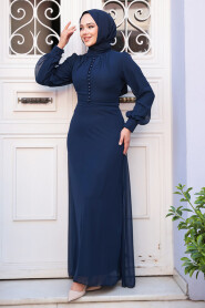 Navy Blue Hijab Dress 2703L - 3