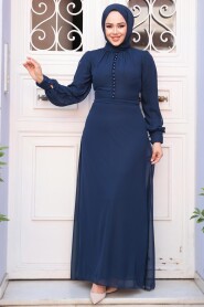 Navy Blue Hijab Dress 2703L - 1