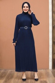 Navy Blue Hijab Dress 2751L - 1