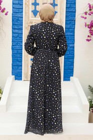 Navy Blue Hijab Dress 279065L - 3