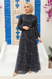 Navy Blue Hijab Dress 279065L - 1