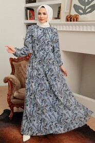 Navy Blue Hijab Dress 279077L - NEVA STYLE