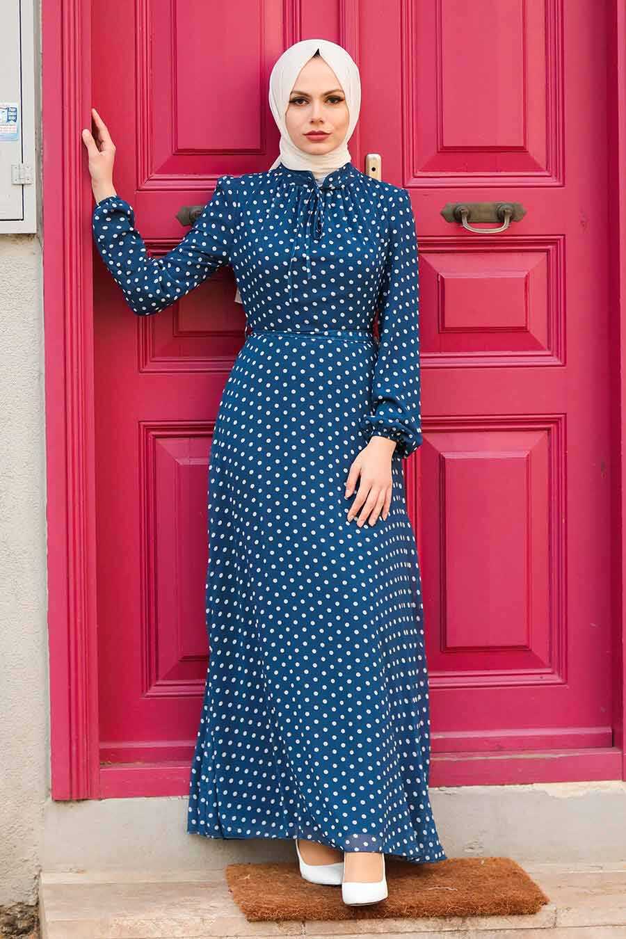 Navy Blue Hijab Dress 27909L