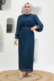 Navy Blue Hijab Dress 3343L - 1