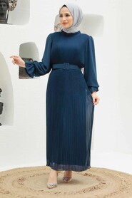 Navy Blue Hijab Dress 3343L - 3