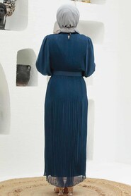 Navy Blue Hijab Dress 3343L - 4