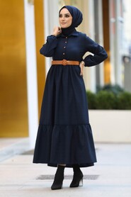 Navy Blue Hijab Dress 43290L - 1