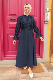 Navy Blue Hijab Dress 514L - 1