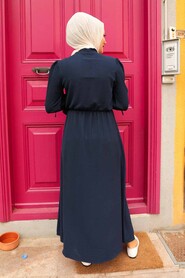 Navy Blue Hijab Dress 514L - 2