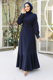 Navy Blue Hijab Dress 51911L - 1