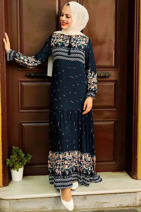 Navy Blue Hijab Dress 5191L - NEVA STYLE