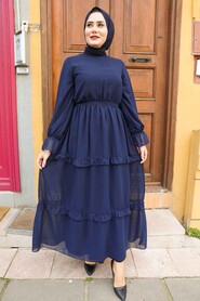 Navy Blue Hijab Dress 5523L - 1