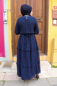 Navy Blue Hijab Dress 5523L - 2