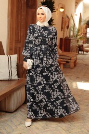 Navy Blue Hijab Dress 56833L - 1