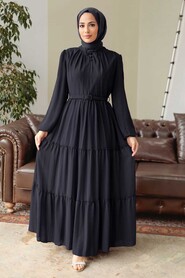 Navy Blue Hijab Dress 57250L - NEVA STYLE