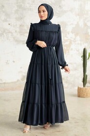 Navy Blue Hijab Dress 57970L - NEVA STYLE