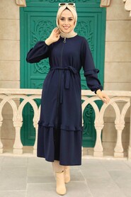 Navy Blue Hijab Dress 5812L - 2