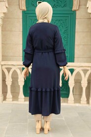 Navy Blue Hijab Dress 5812L - 3