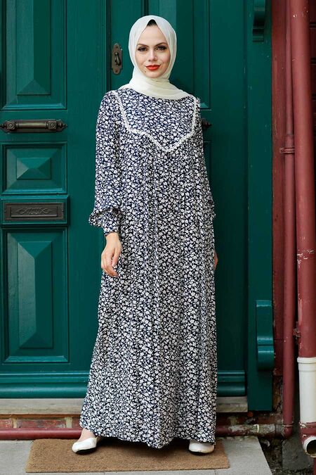 Navy Blue Hijab Dress 7660L - NEVA STYLE