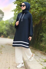 Navy Blue Hijab Dual Suit Dress 10212L - 2