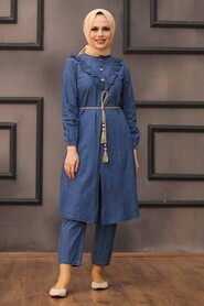 Navy Blue Hijab Dual Suit Dress 543L - 1