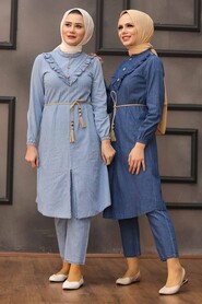 Navy Blue Hijab Dual Suit Dress 543L - 2
