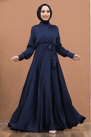 Navy Blue Hijab Evening Dress 1418L - 1