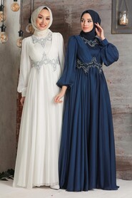  Stylish Navy Blue Islamic Clothing Evening Dress 21890L - 2