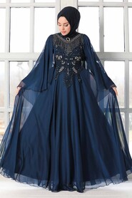 Navy Blue Hijab Evening Dress 21970L - 1