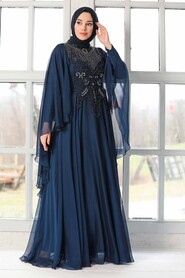 Navy Blue Hijab Evening Dress 21970L - 2