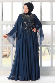 Navy Blue Hijab Evening Dress 21970L - 3