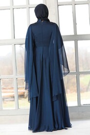 Navy Blue Hijab Evening Dress 21970L - 4