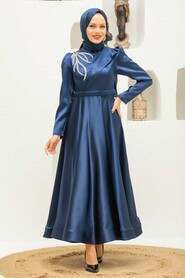 Luxury Navy Blue Islamic Wedding Dress 22260L - 1