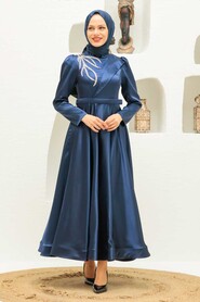  Luxury Navy Blue Islamic Wedding Dress 22260L - 2