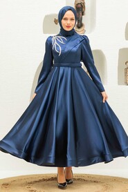  Luxury Navy Blue Islamic Wedding Dress 22260L - 3