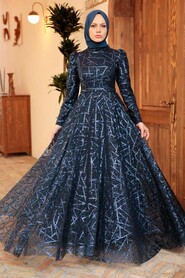  Luxorious Navy Blue Islamic Clothing Engagement Dress 22282L - 2