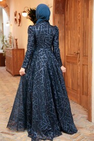  Luxorious Navy Blue Islamic Clothing Engagement Dress 22282L - 3