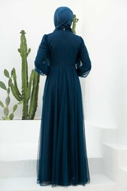  Stylish Navy Blue Islamic Clothing Evening Gown 22290L - 2