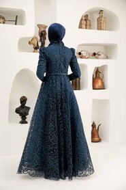  Luxury Navy Blue Hijab Wedding Gown 22343L - 3