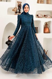  Luxury Navy Blue Hijab Wedding Gown 22343L - 1